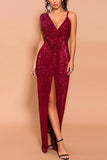 Sexy Burgundy Prom Slit Dress