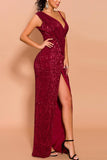 Sexy Burgundy Prom Slit Dress