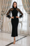 Black Sheath Long Sleeves Formal Dress