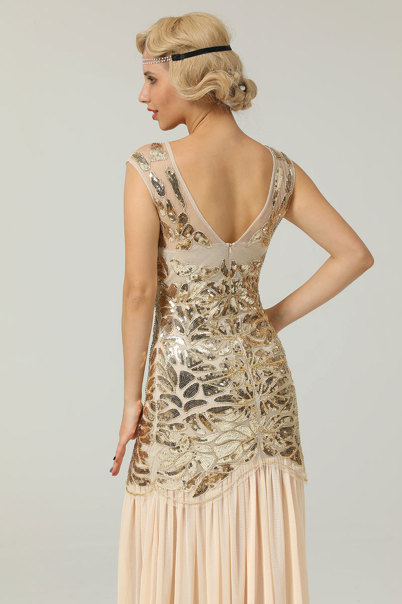 Load image into Gallery viewer, Champagne 1920s Flapper Glitter Dresses