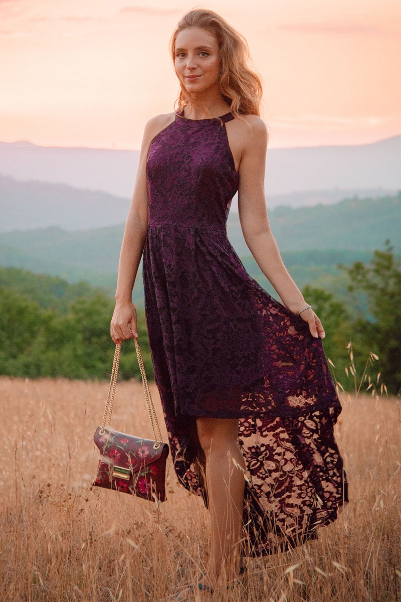 Load image into Gallery viewer, Grape Halter Lace Dress
