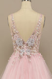 Gorgeous Deep V Neck Grey/Pink Formal Dress with Appliques