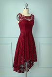 Dark Red Asymmetry Lace Dress