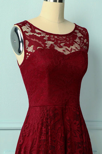 Dark Red Asymmetry Lace Dress