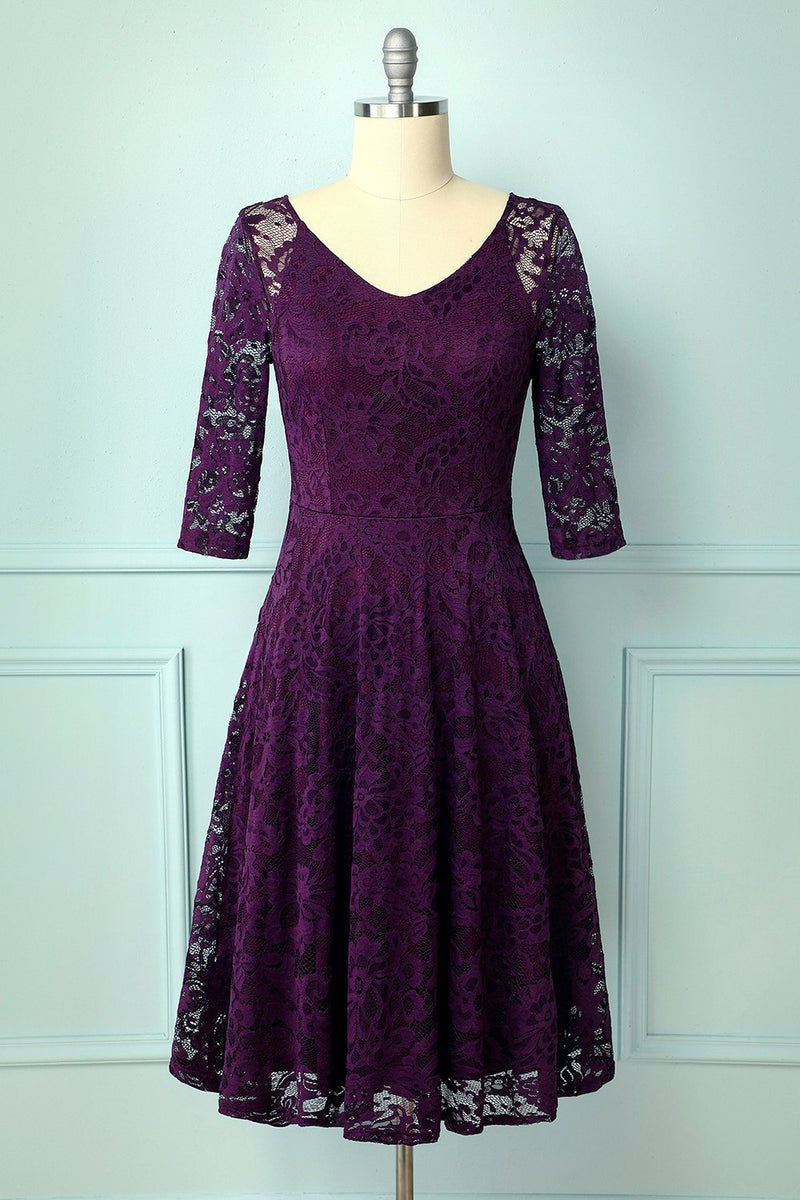 Load image into Gallery viewer, Grape Lace Midi Dress