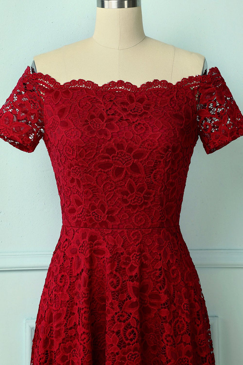 Load image into Gallery viewer, Burgundy Asymmetrical Lace Dress