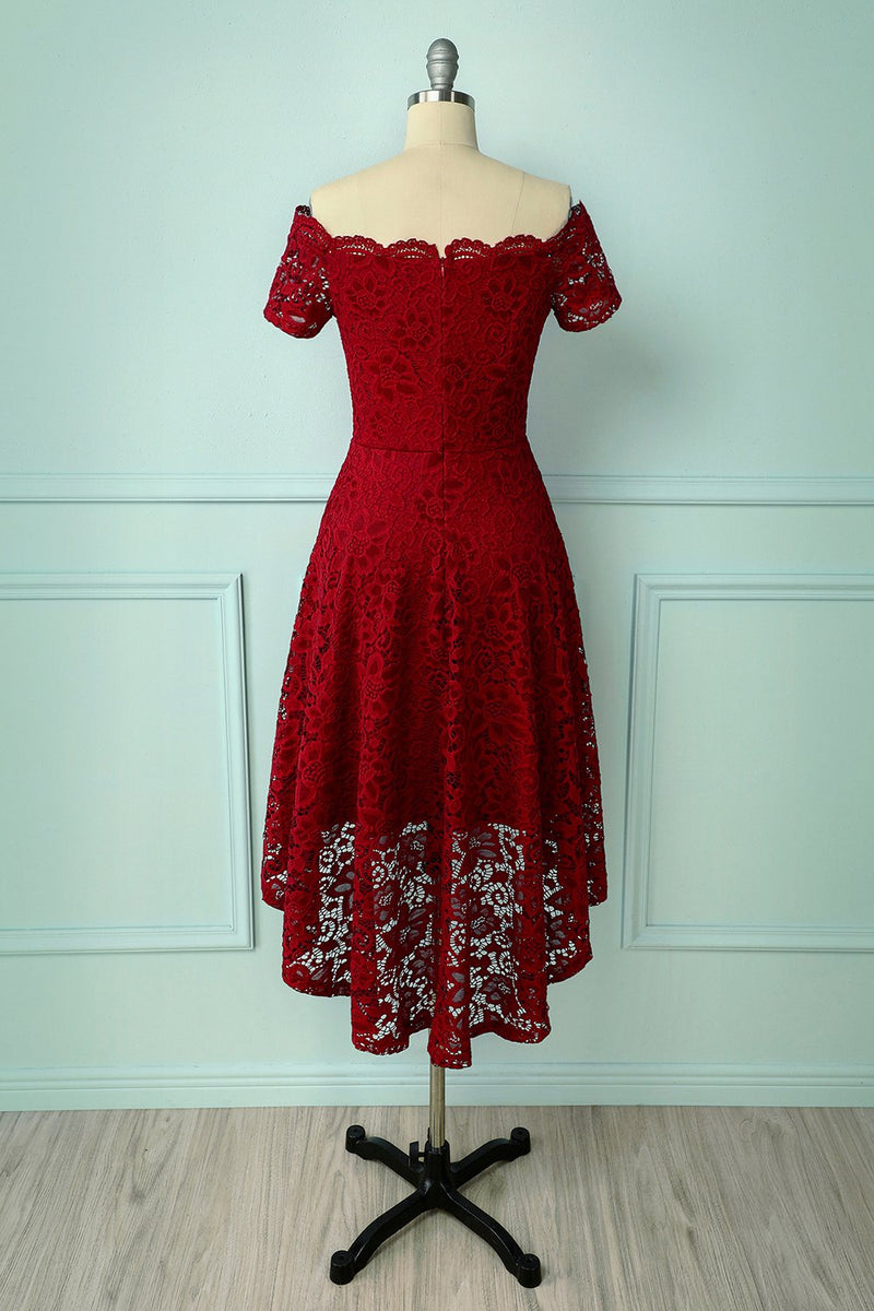 Load image into Gallery viewer, Burgundy Asymmetrical Lace Dress