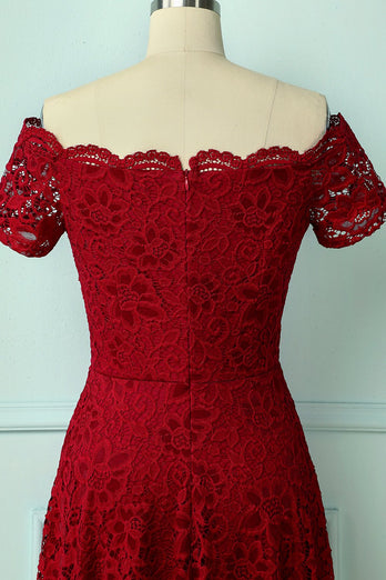Burgundy Asymmetrical Lace Dress
