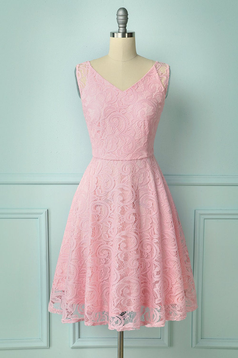 Load image into Gallery viewer, Pink Lace Bridesmaid Dress
