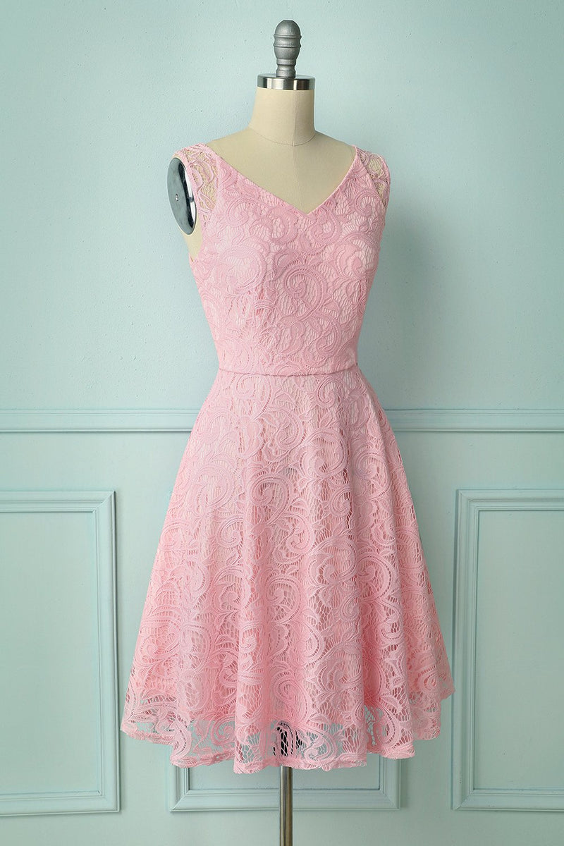Load image into Gallery viewer, Pink Lace Bridesmaid Dress
