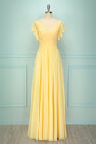 Yellow V-neck Long Dress