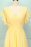 Yellow V-neck Long Dress