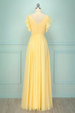 Yellow V-neck Long Dress