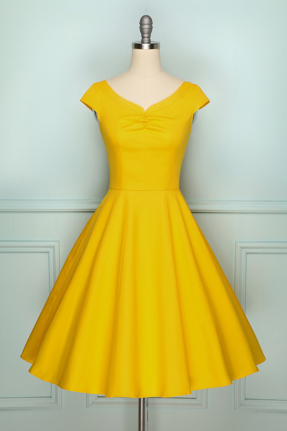 50s Yellow Solid Dress