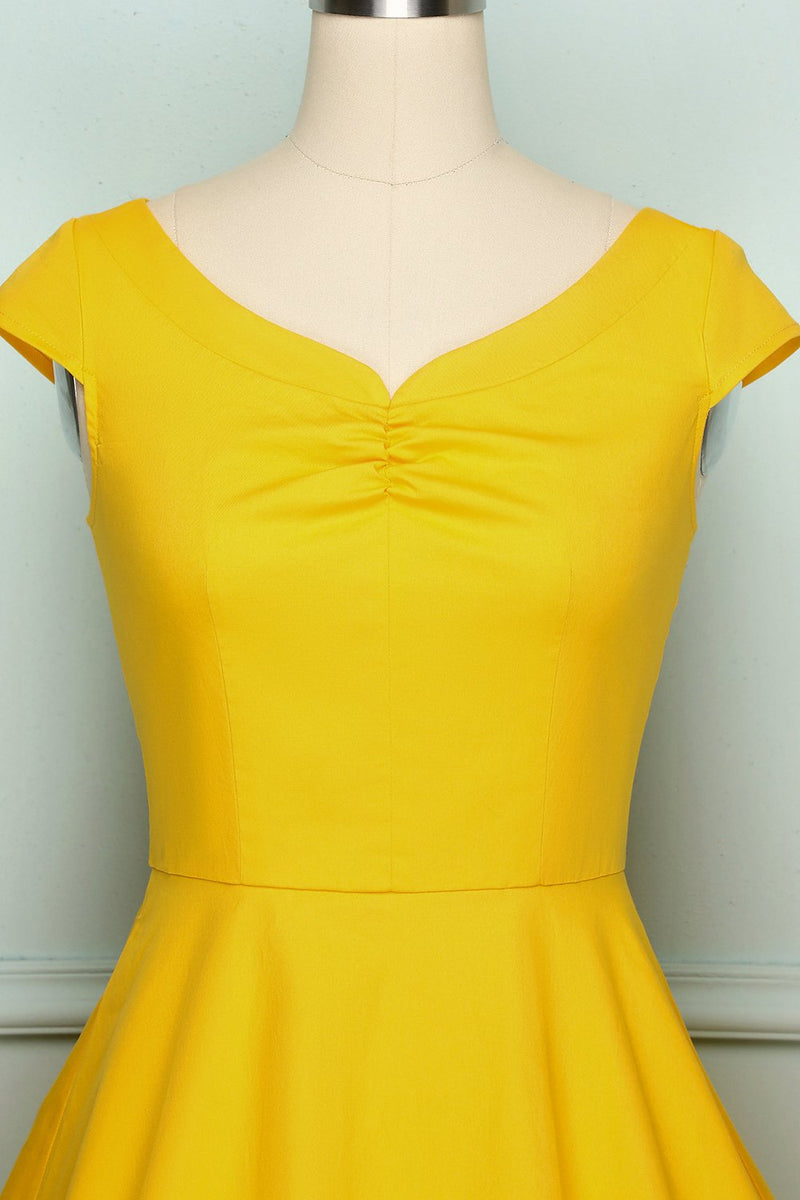 Load image into Gallery viewer, 50s Yellow Solid Dress