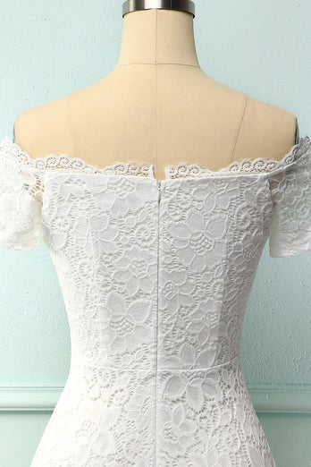 White Off the Shoulder Lace Dress