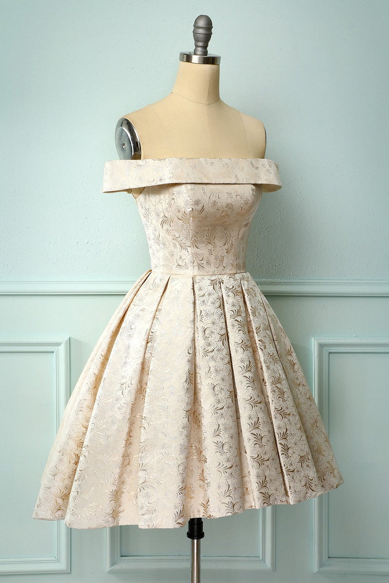 Load image into Gallery viewer, Champagne Floral Homecoming Dress