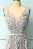 Grey Appliques Prom Dress