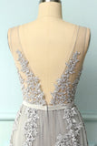 Grey Appliques Prom Dress