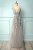 Grey Appliques Prom Dress