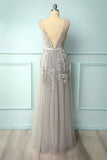 Grey Appliques Prom Dress