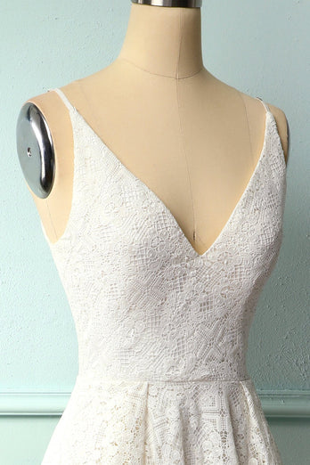 White Asymmetrical Lace Bridesmaid Dress