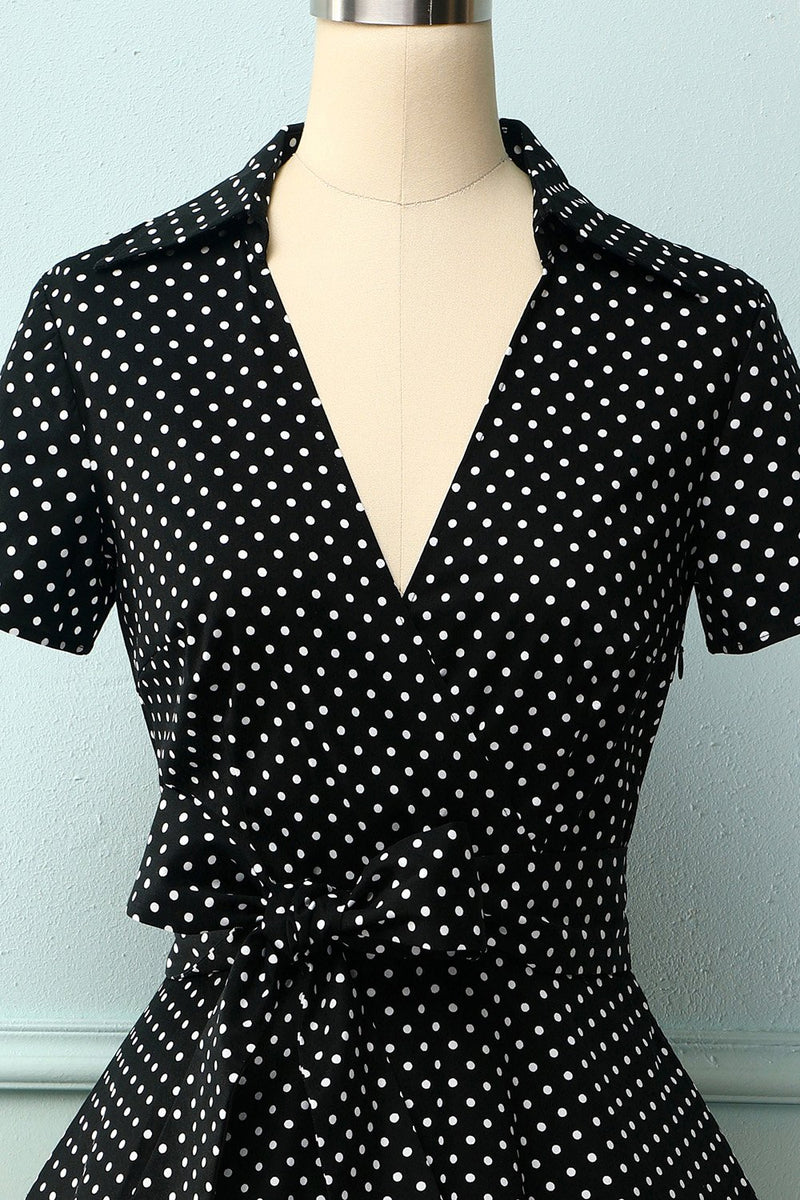Load image into Gallery viewer, Black White Small Dots V-neck Dress