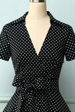 Black White Small Dots V-neck Dress