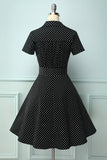 Black White Small Dots V-neck Dress