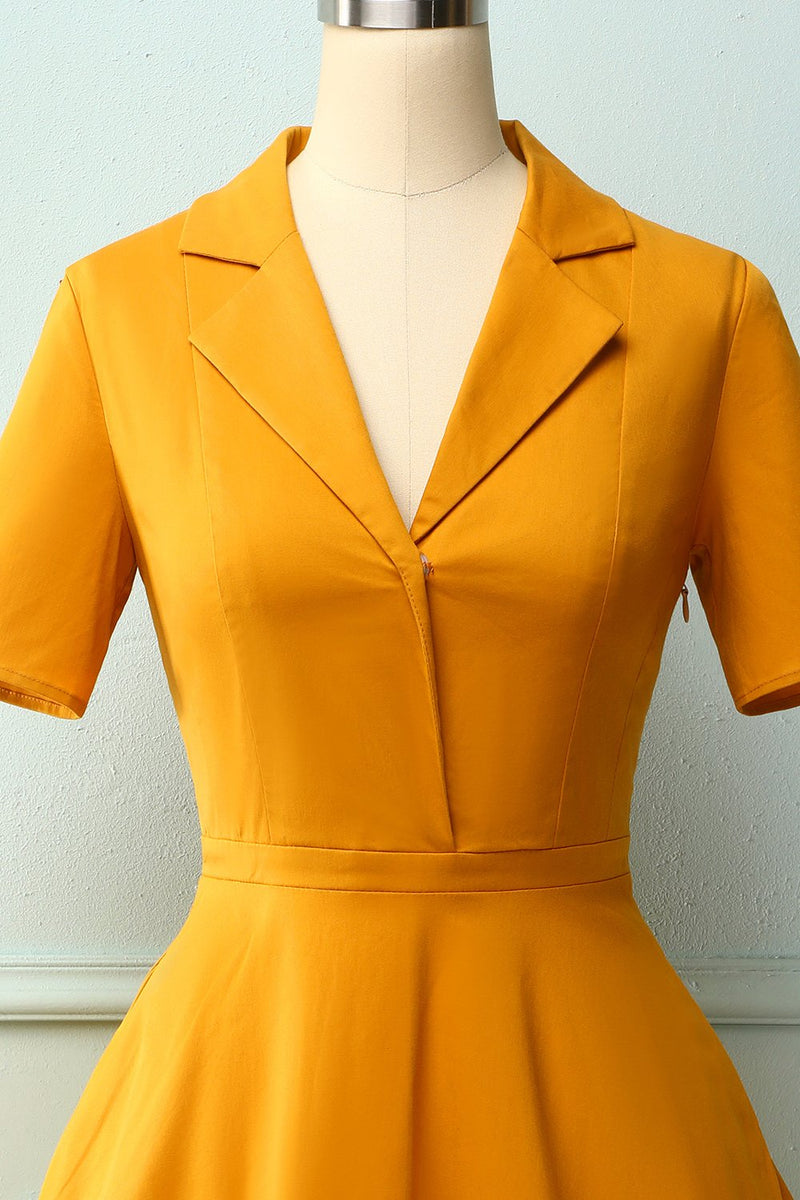 Load image into Gallery viewer, Lapel Yellow 1950s Dress
