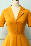 Lapel Yellow 1950s Dress