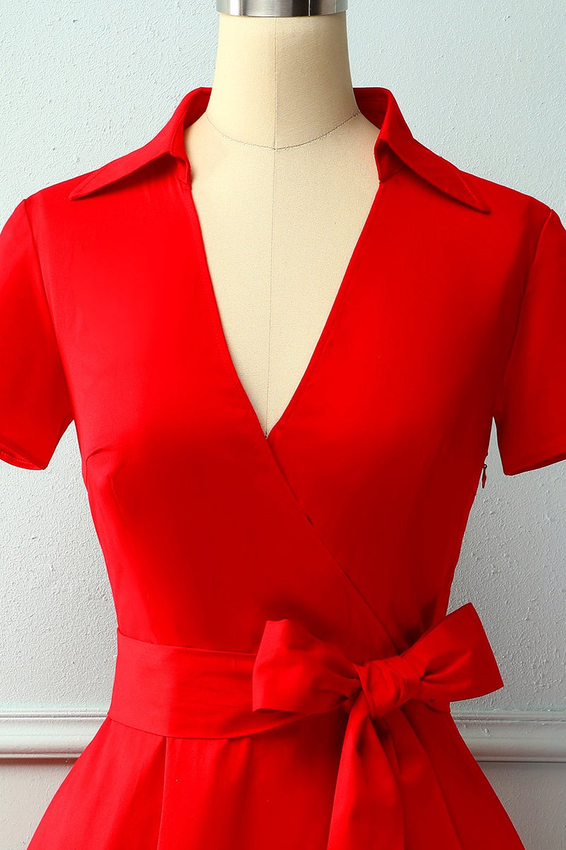 Load image into Gallery viewer, Red V-neck Solid Dress
