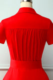 Red V-neck Solid Dress