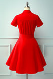 Red V-neck Solid Dress