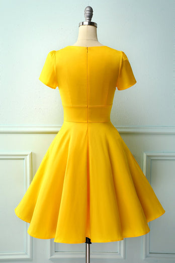 Yellow Asymmetrical Neck Dress