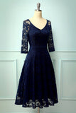 Navy Lace Midi Dress