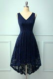 Navy Lace Asymmetrical Dress