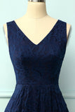 Navy Lace Asymmetrical Dress