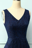 Navy Lace Asymmetrical Dress