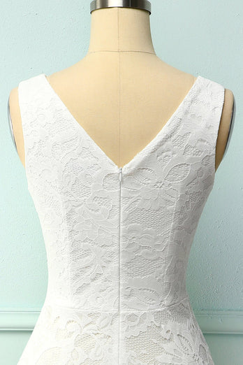 Lace White Asymmetrical Dress