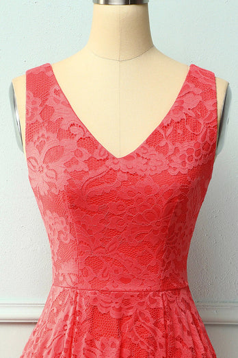 Coral Lace Asymmetrical Dress