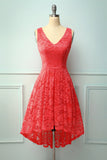 Coral Lace Asymmetrical Dress