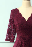 Burgundy 3/4 Sleeves Formal Dress