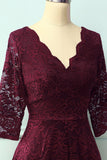 Burgundy 3/4 Sleeves Formal Dress