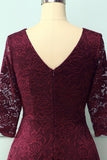 Burgundy 3/4 Sleeves Formal Dress