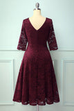 Burgundy 3/4 Sleeves Formal Dress