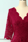 Dark Red 3/4 Sleeves Formal Dress