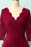 Dark Red 3/4 Sleeves Formal Dress