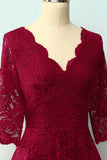 Dark Red 3/4 Sleeves Formal Dress