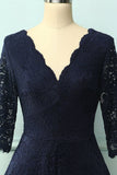 Navy 3/4 Sleeves Formal Dress